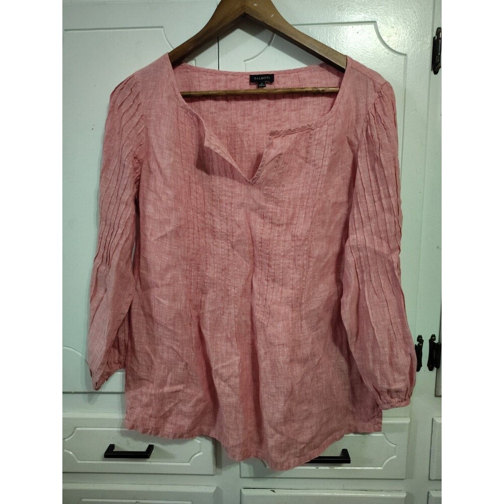 Talbots Lux Soft Red Woven Pleated Boho Western Tunic Shirt Top Small